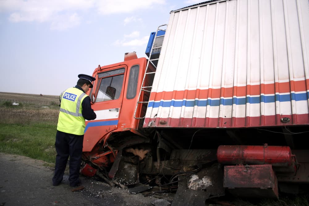 Truck accident on the road.