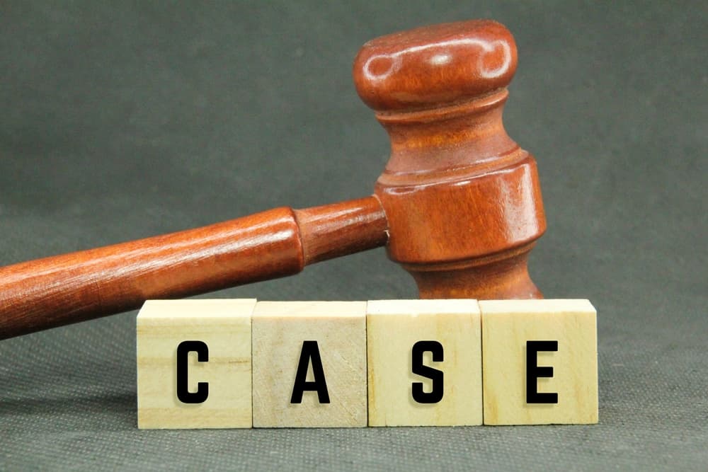 Wooden hammers and wooden cubes with the words "case" or "fault."